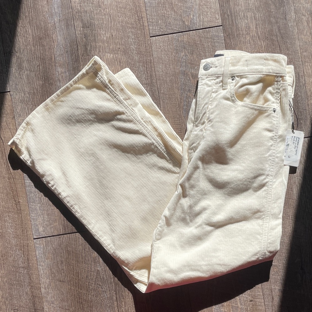 NWT Veronica Beard High Rise Taylor Wide Leg Crop Cream Corduroy Jeans